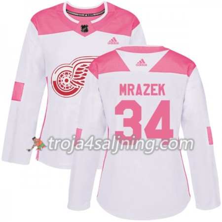 Detroit Red Wings tröja Petr Mrazek 34 Vit 2017-2018 Adidas Rosa Fashion Authentic - Dame NHL Tröjor